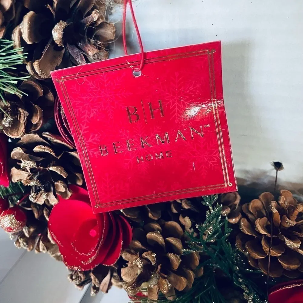Beekman Home Rustic Natural Pine Cone Floral Christmas Wreath